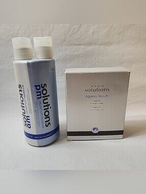 New AVON Solutions Ageless Results AM PM Cleanser and Nightly Nutrient Peel Lot